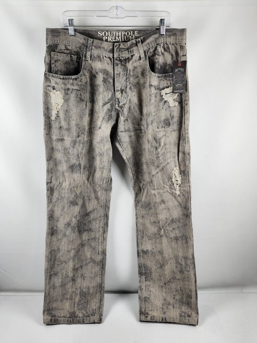 Southpole Jeans Mens 38x33 Gray Acid Wash Premium Distressed Denim NWT